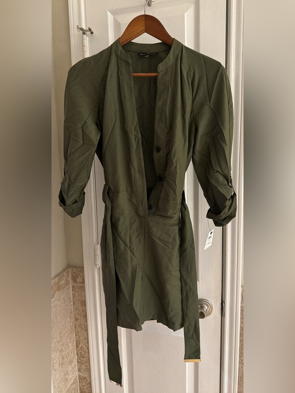 Women's Olive Green Romper with Waist Tie